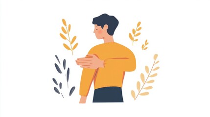 Young Man Gently Patting Shoulder, Calm Autumn Mood, Copy Space