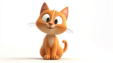 Obraz premium Adorable 3D Cartoon Cat Sitting Happily with Charming Expression and Big Eyes