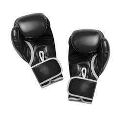 Black leather boxing glove set isolated on transparent background