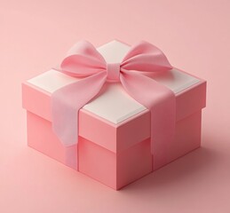 Obraz premium Pink Gift Box with Bow on Pink Background - Minimalist Design