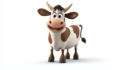 Endearing 3D Cartoon Cow with Funny Expression in Bright Background