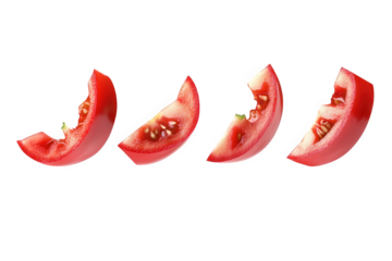 Four Slices Of Red Tomato Isolated On Black Background, on transparent background