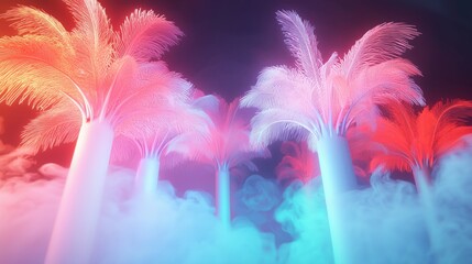 Obraz premium Enchanted Neon Waterfall & Crystal Forest Fantasy Landscape