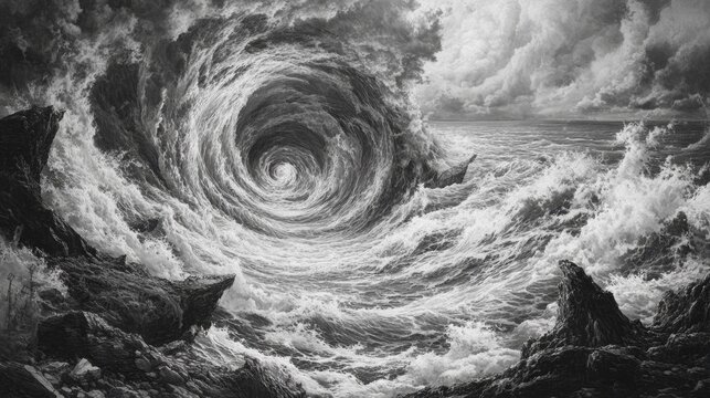 Maelstrom of Charybdis - Dramatic Whirlpool in a Tempestuous Sea