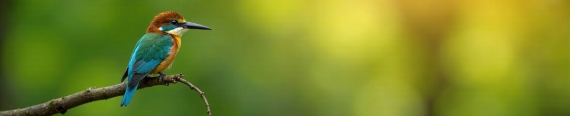Obraz premium A blue bearded bee eater perched on a thin branch in the morning dew, mist, plumage, tree branch