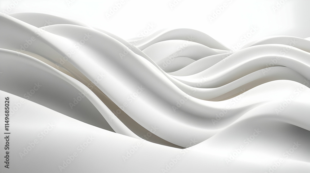 Poster abstract white waves create a smooth, flowing design, evoking calmness and simplicity.