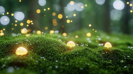 Obraz premium Enchanted Forest Floor with Glowing Moss and Fungi