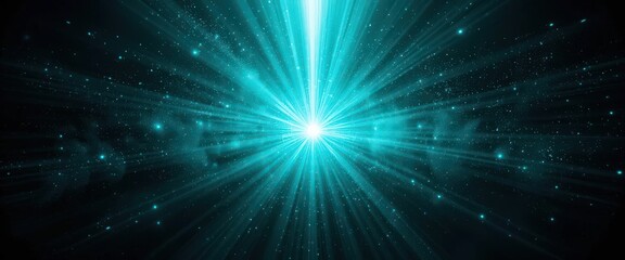Bright light explosion with radiant beams in a starry space background.