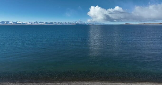 Aerial footage of beautiful lake landscape in tibet,China