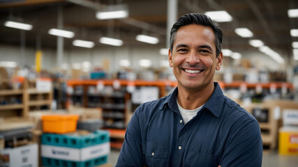 Naklejka premium Smiling Latino Man Shopping in Latin American Supermarket
