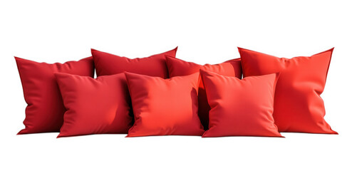 Red pillows arranged in a neat stack against a black background, on transparent background
