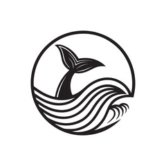 fish and wave silhouette vector line art logo