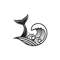 Naklejka premium fish and wave silhouette vector line art logo