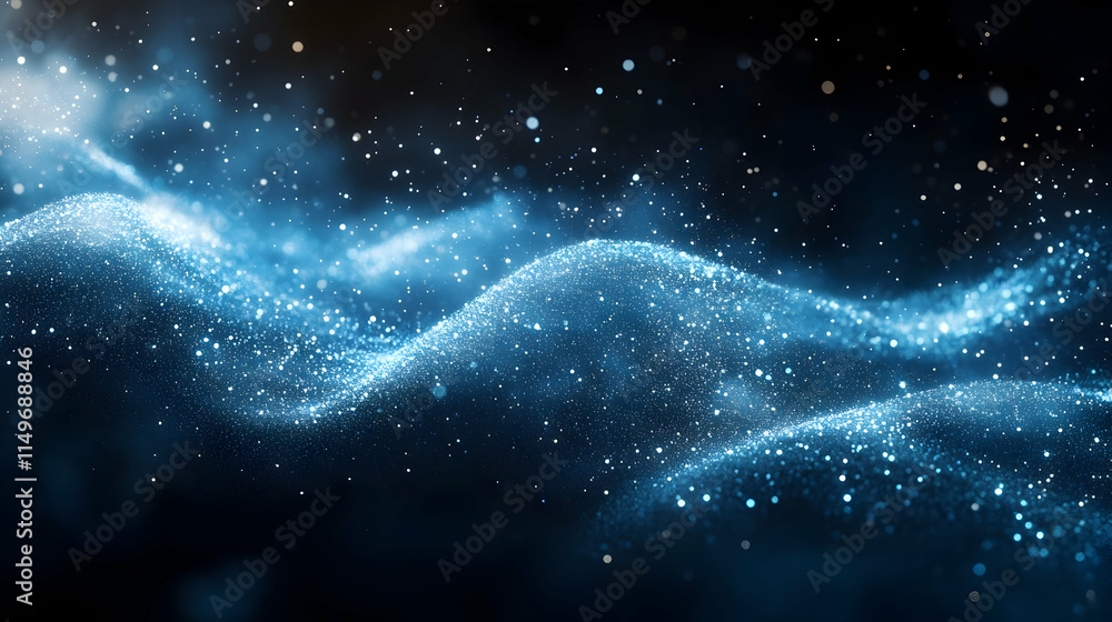 Poster a mesmerizing abstract representation of shimmering waves of light and particles.