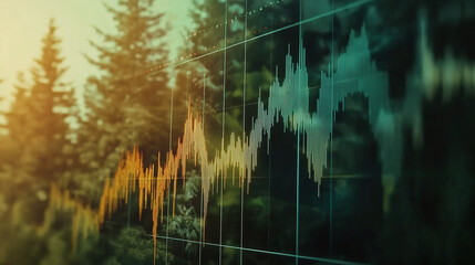 a graph with wavy lines superimposed on a background with an image of trees.