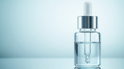 Naklejka premium A clear dropper bottle filled with liquid against a soft gradient background.