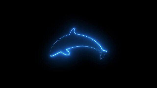 beautiful fish in neon glow on a black background.Beauty neon dolphins icon and logo for your company or business