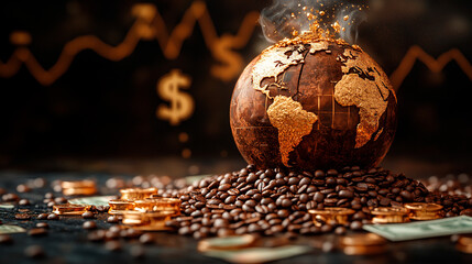 Global trade coffee. Cup of coffee and money.