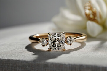 An elegant diamond engagement ring with a prominent solitaire, set on a slender gold band.