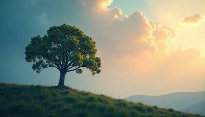 Obraz premium A delicate tendril of vapor stretches from a solitary tree towards the sky, soft light, natural wonder, smoke trails