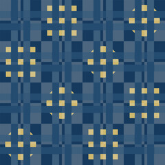 Geometric blue and golden yellow seamless pattern