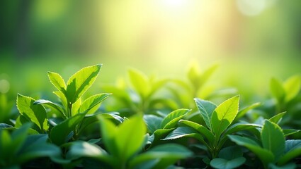 Obraz premium Lush green plants thrive in a sunlit forest, suitable for nature, environment, botanical, or eco-friendly concepts in design projects