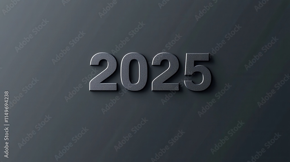 Poster modern minimalist design element featuring the year 2025 in sleek textured format on a dark backgrou