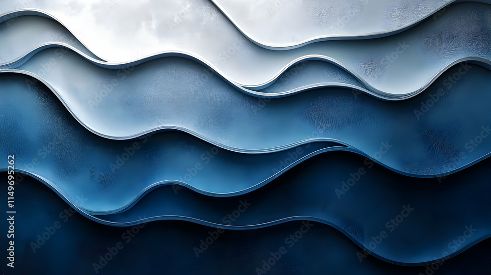 Poster abstract waves in varying shades of blue, creating a serene and fluid visual effect.