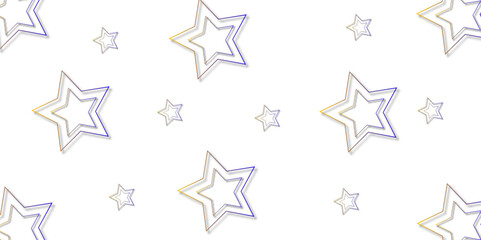 Abstract seamless pattern of randomly arranged stars with soft shadows with white background