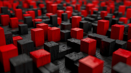 Obraz premium Abstract red and black blocks in a geometric pattern