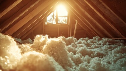 Sunlight Illuminates Attic's Insulation:  Home Improvement and Energy Efficiency Guide with DIY Tips for Roof Spaces