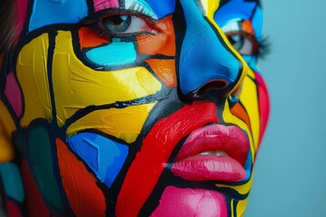 Creative makeup with abstract design on model's face