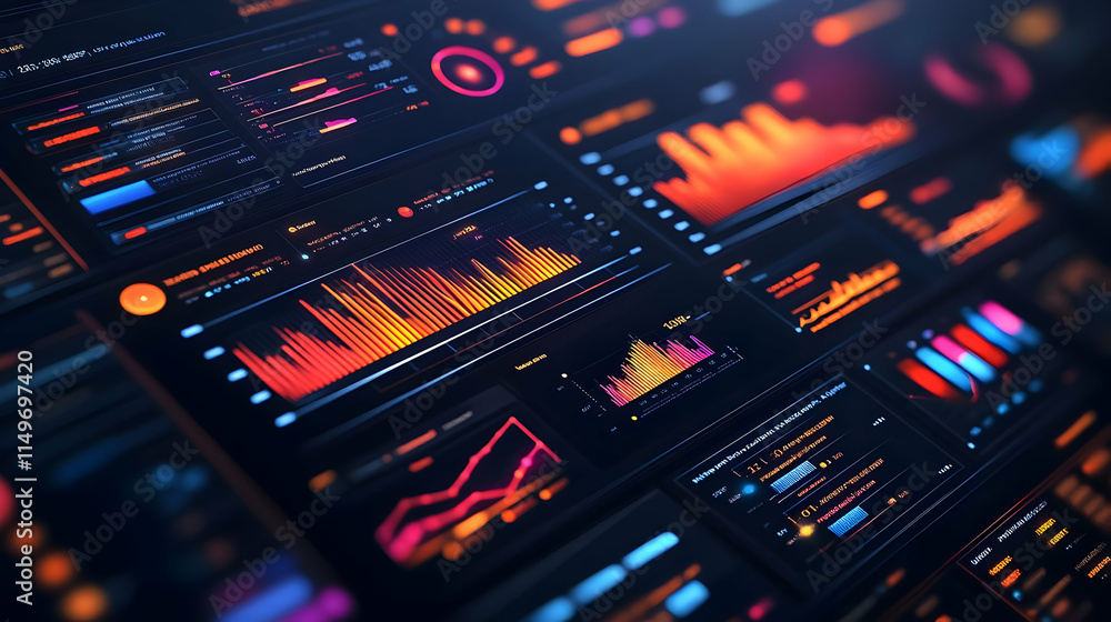 Poster a vibrant dashboard displaying data visualizations and analytics.