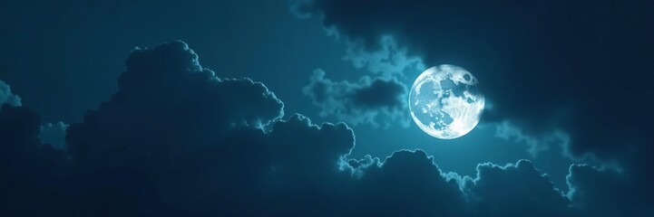 Obraz premium A full moon hanging low in the sky on a stormy night with dark clouds, full moon, eerie ambiance