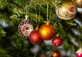 Christmas Bauble on Tree. Festive decorations on a Christmas tree.