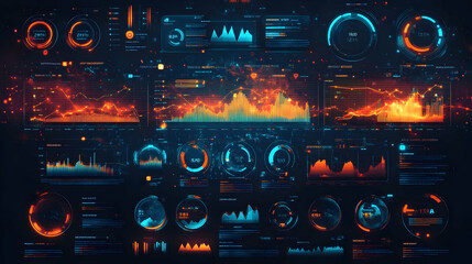 Obraz premium A digital dashboard displaying data visualizations and analytics in vibrant colors.