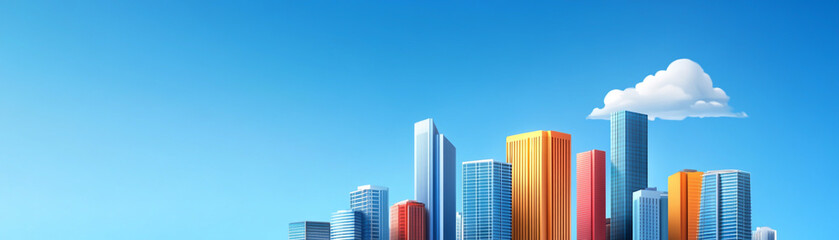 Fototapeta premium A vibrant city skyline under a clear blue sky showcases modern architecture.