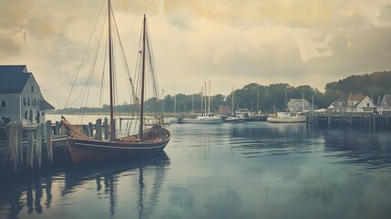 Tranquil Harbor Scene With Docked Sailboats And Houses