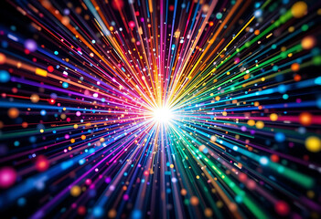 Vivid Burst of Radiant Multicolored Light Rays and Shimmering Particles