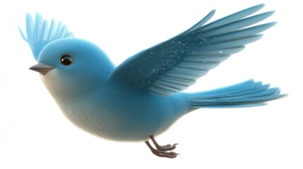Obraz premium Cute cartoon blue bird in flight, isolated on white background.