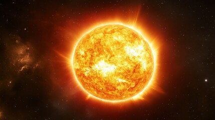 Fototapeta premium Fiery sun in deep space with stellar background.