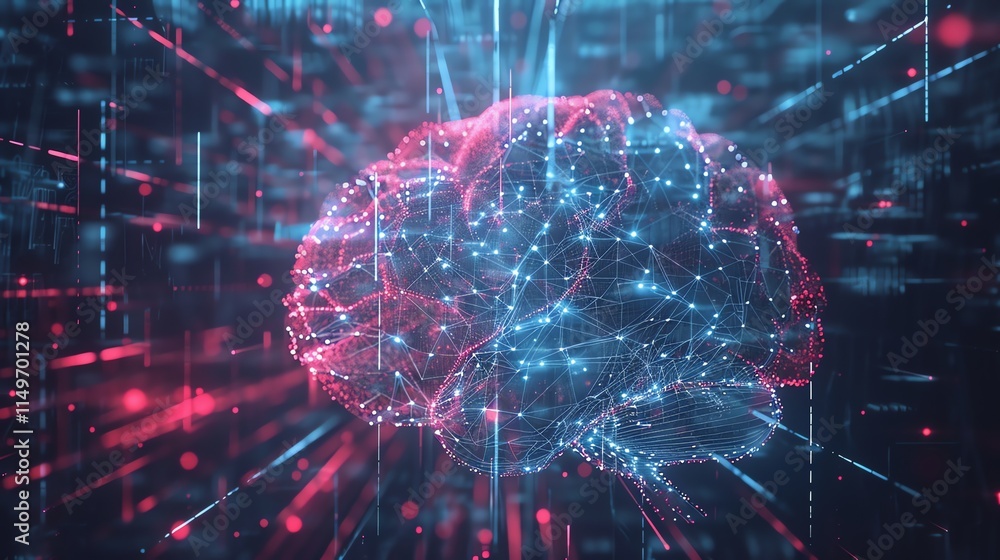 Aufkleber a digital representation of a brain made of lines and dots.