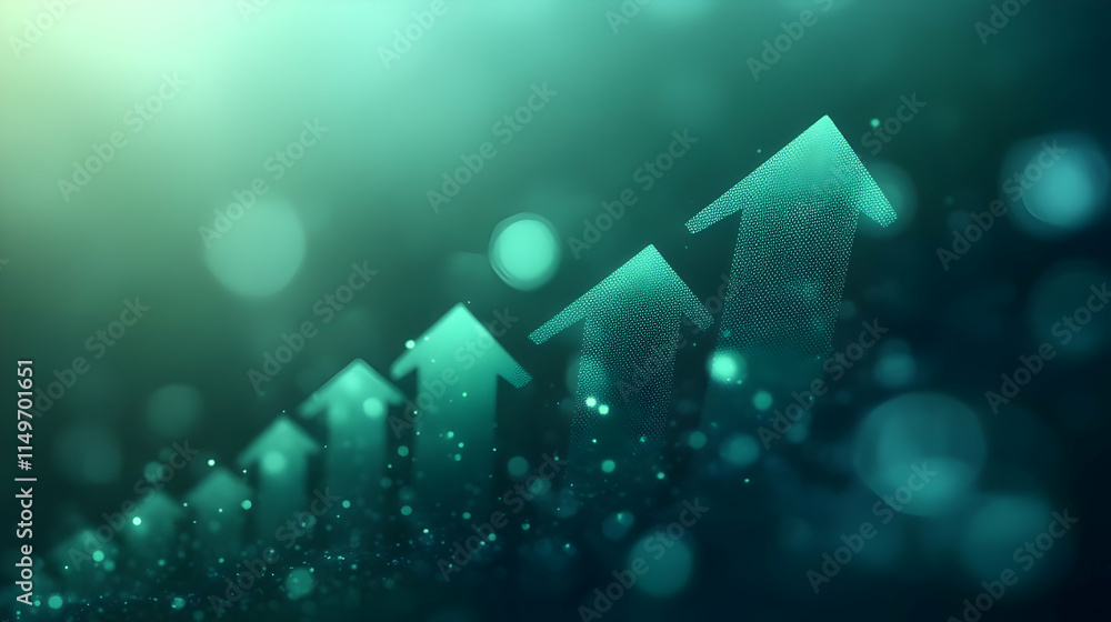 Poster abstract image of upward arrows symbolizing growth and progress with a bokeh background.