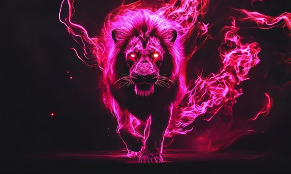 Lion and pink fire energy.