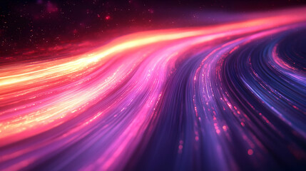 A vibrant, abstract depiction of flowing waves in pink and purple hues, suggesting movement.