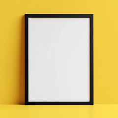 Minimal A4 Poster Mock-Up in Black Frame on Vivid Yellow Background