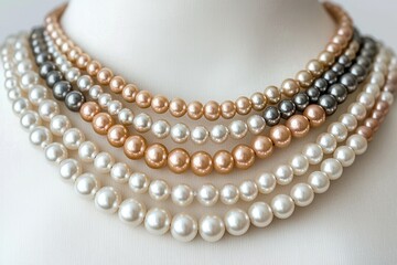 Elegant pearl necklace display jewelry showcase fashion accessories studio setting close-up view luxury style