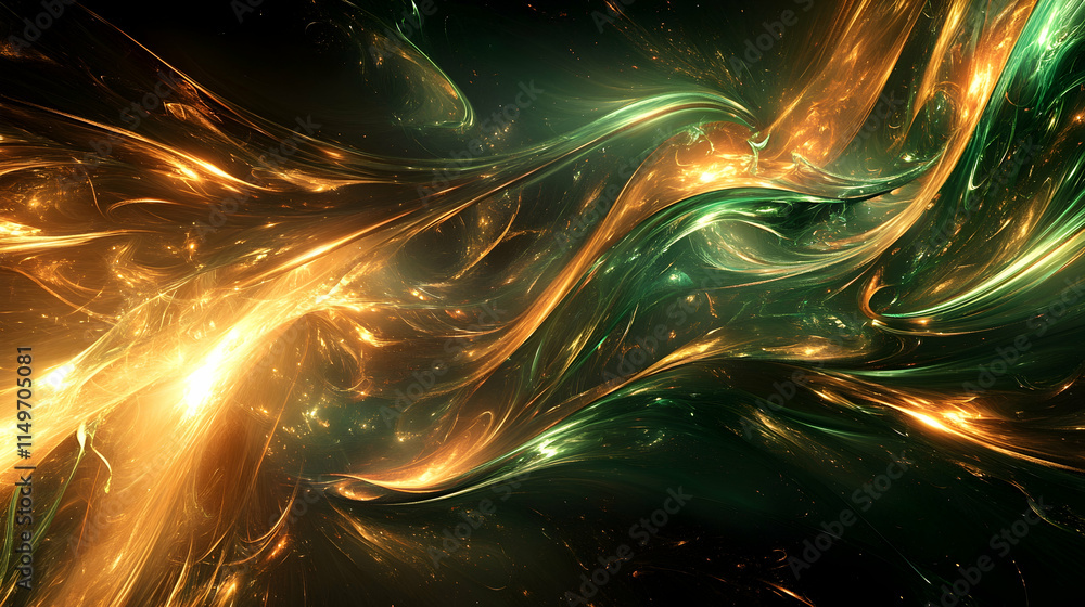 Aufkleber 3d abstract background with cascading metallic waves in shades of copper and emerald, floating in a 