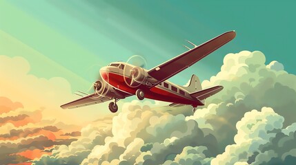 A cartoon illustration of an airplane flying through the clouds.