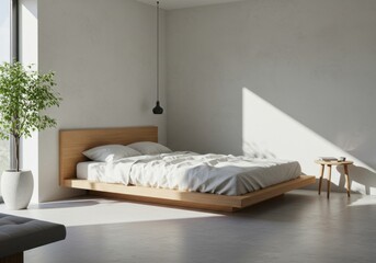 Interior room with a minimalist design bed.